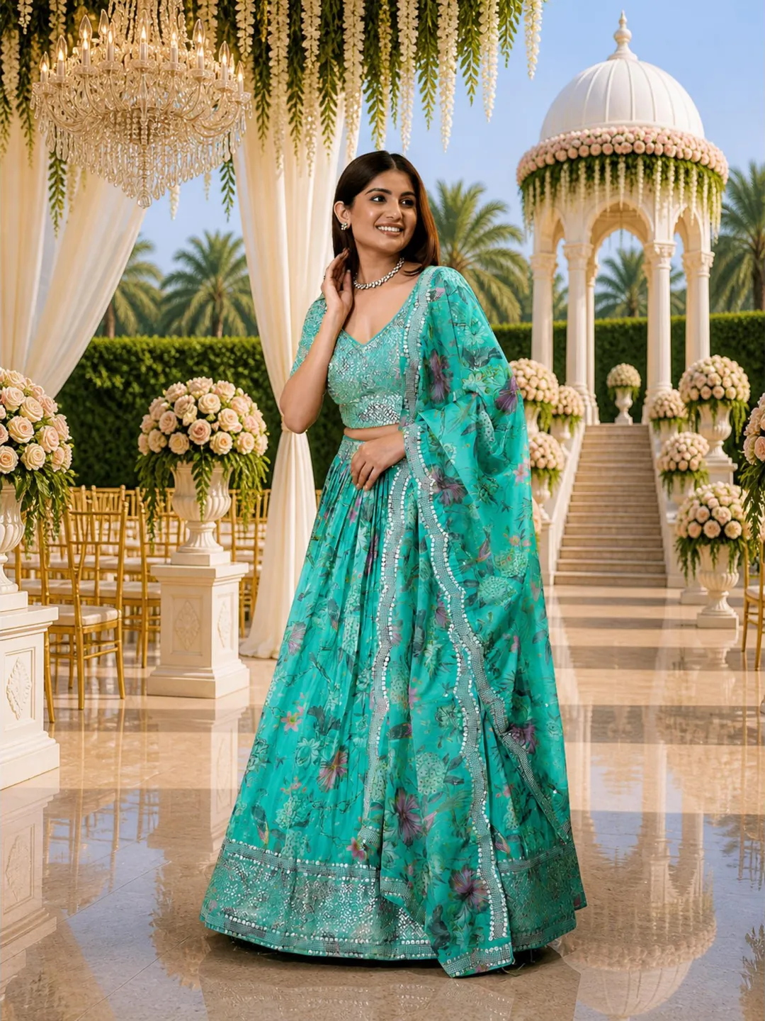 Blue Ready To Wear Lehenga Choli: Indian Wedding Wear, Sequins Embroidery