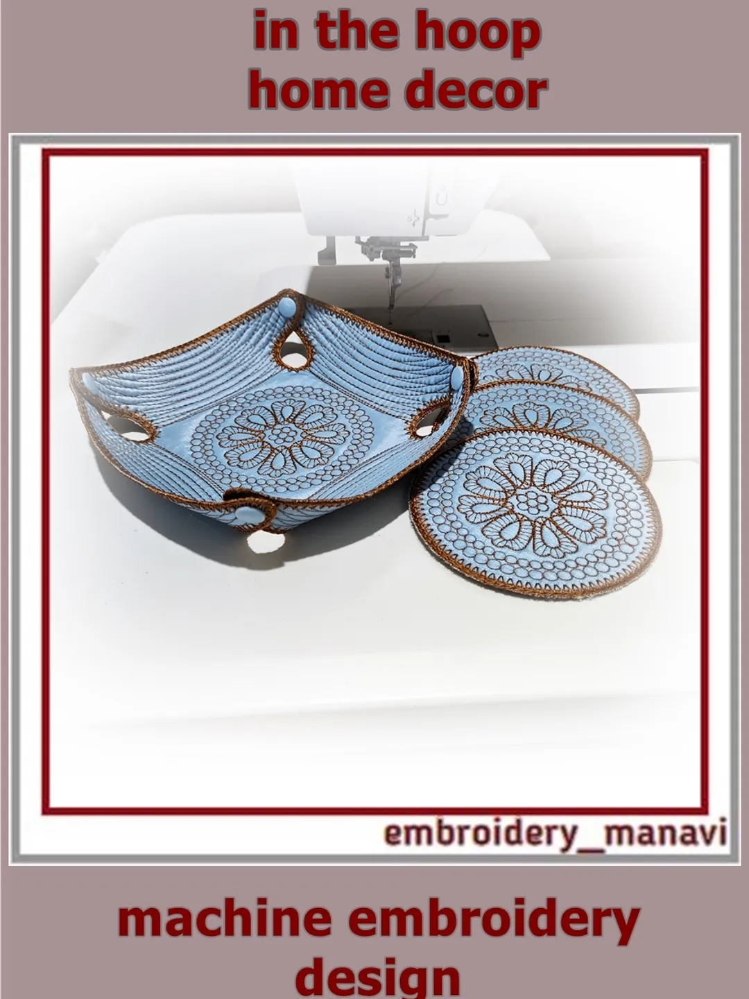 In the hoop embroidery design vase and cup holders quilting by Embroidery Manavi 05