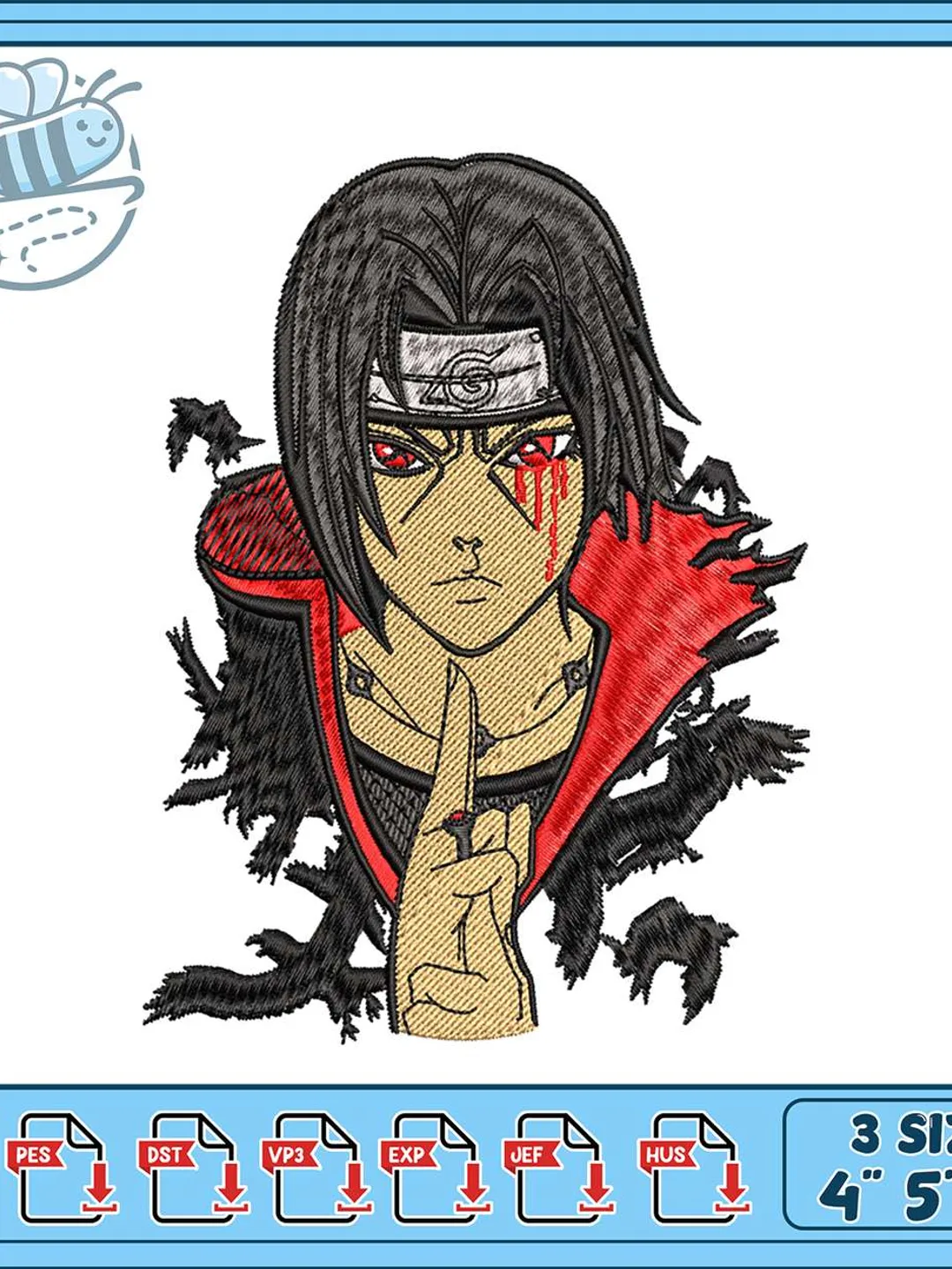 Itachi Uchiha Embroidery Design, Sharingan Anime Machine Embroidery File, Naruto Character Patch, Instant Download PES DST