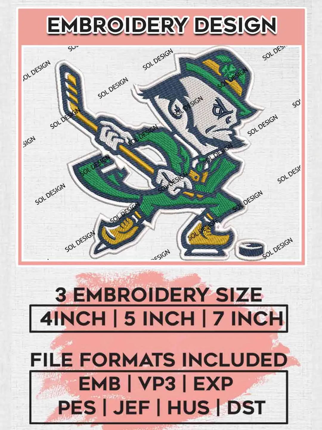 Notre Dame Fighting Irish Hockey Logo Embroidery Designs, NCAA Logo Embroidery files, NCAA Team, College Rugby Team Machine embroidery designs, Digital Download