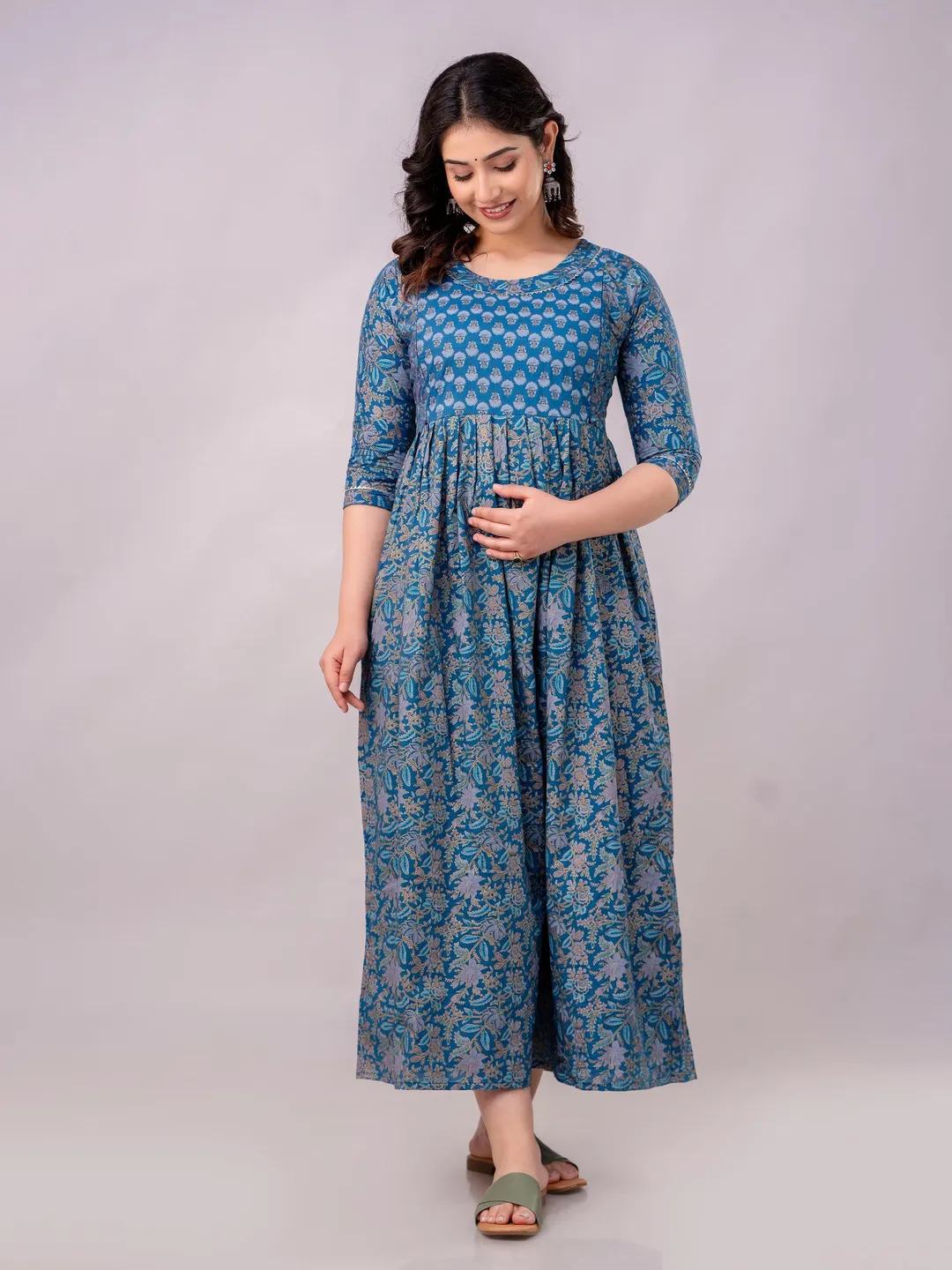 floral a line dress with sleeves Floral Embroidered A-Line Long Dress GL3434 Floral Embroidered A-Line Long Dress GL3434 main image 0