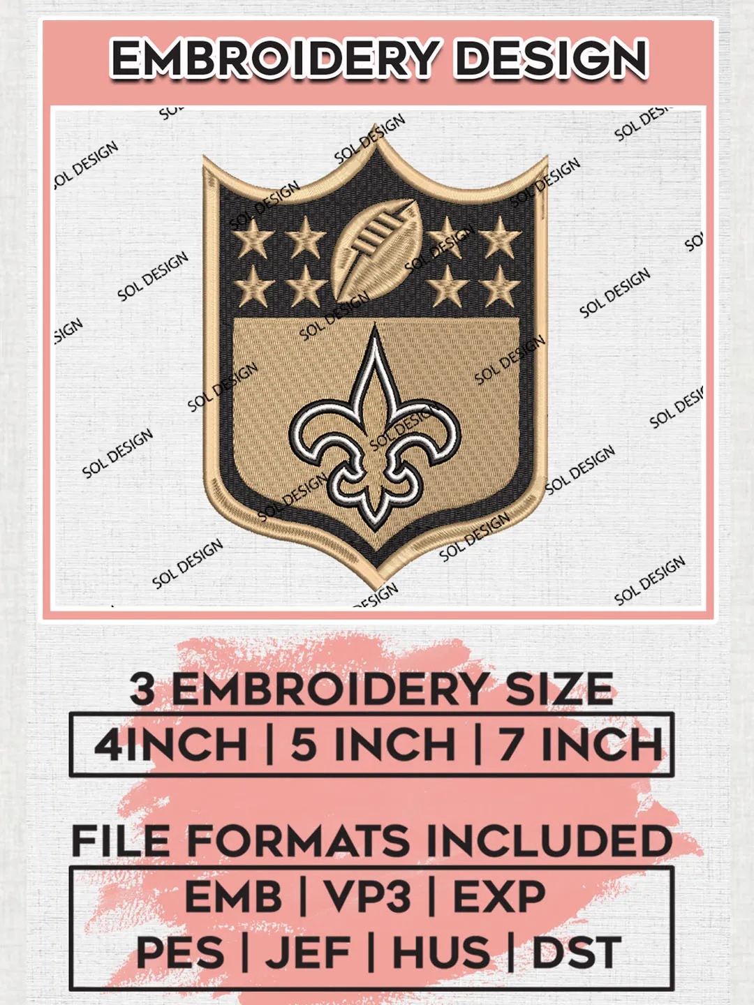 New Orleans Saints Logo Embroidery Designs, NFL Saints, NFL Embroidery Designs, NFL New Orleans Saints Machine Embroidery Design, Digital Download