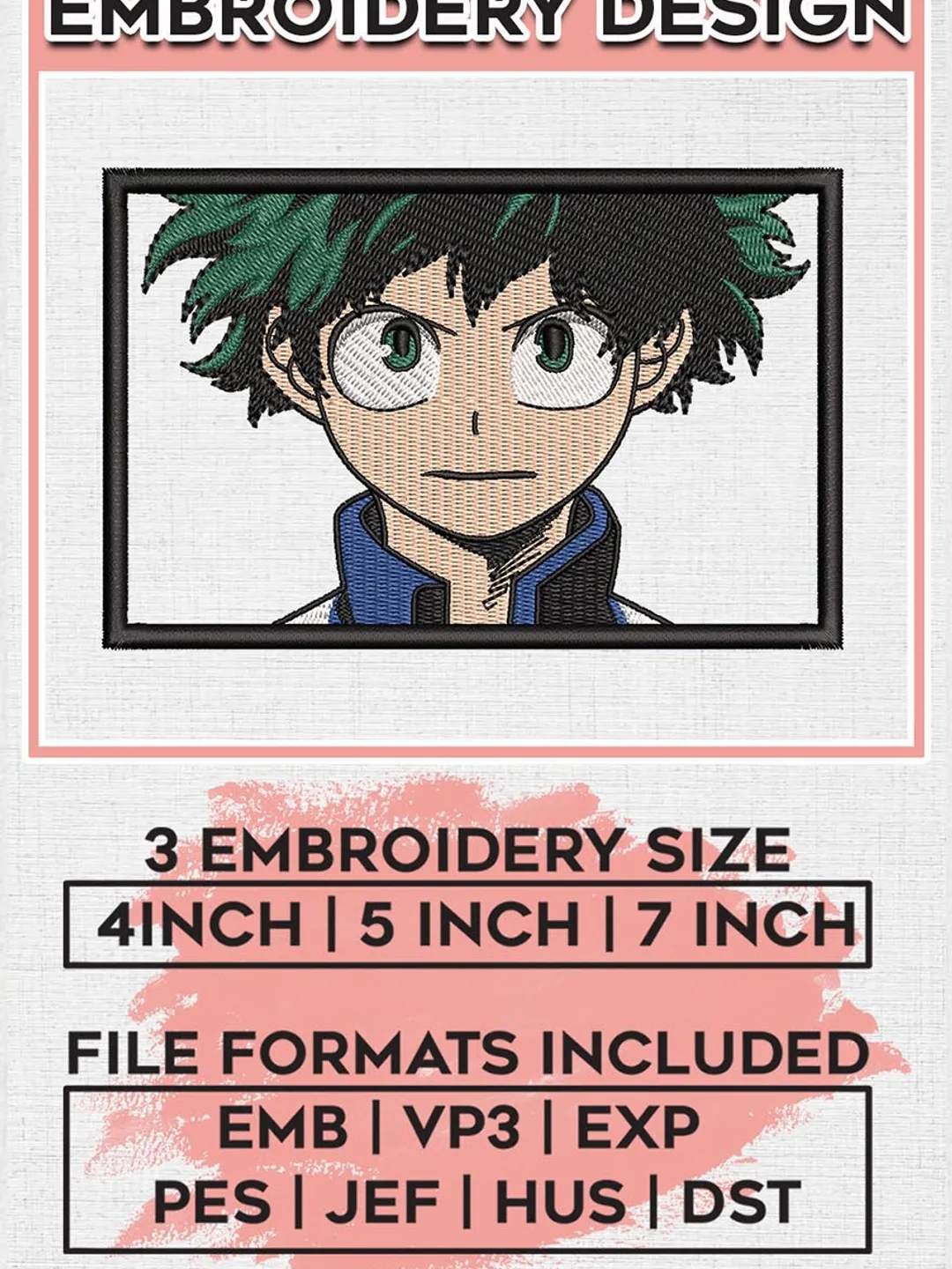 Izuku Midoriya embroidery design, My hero academia embroidery, anime design, embroidery file, Digital download EMB_ANIME_76
