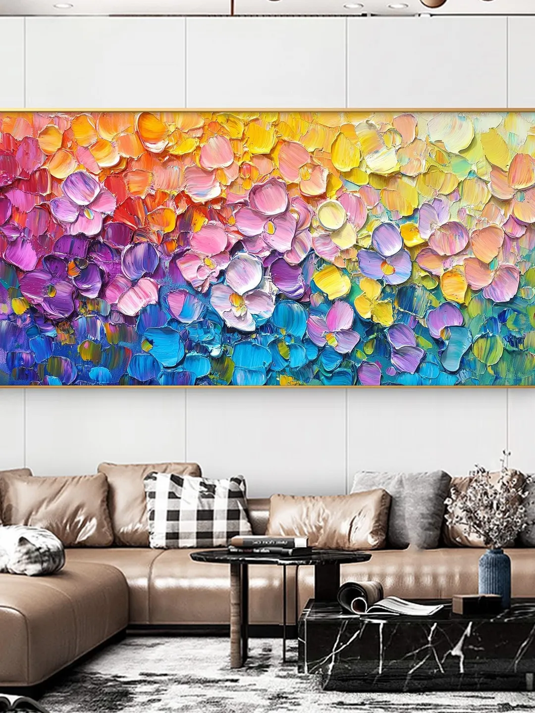Rainbow Floral Impasto Painting, Original Textured Flower Art, Colorful Wall Art, 3D Canvas Art, Modern Floral Decor, Living Room Decor