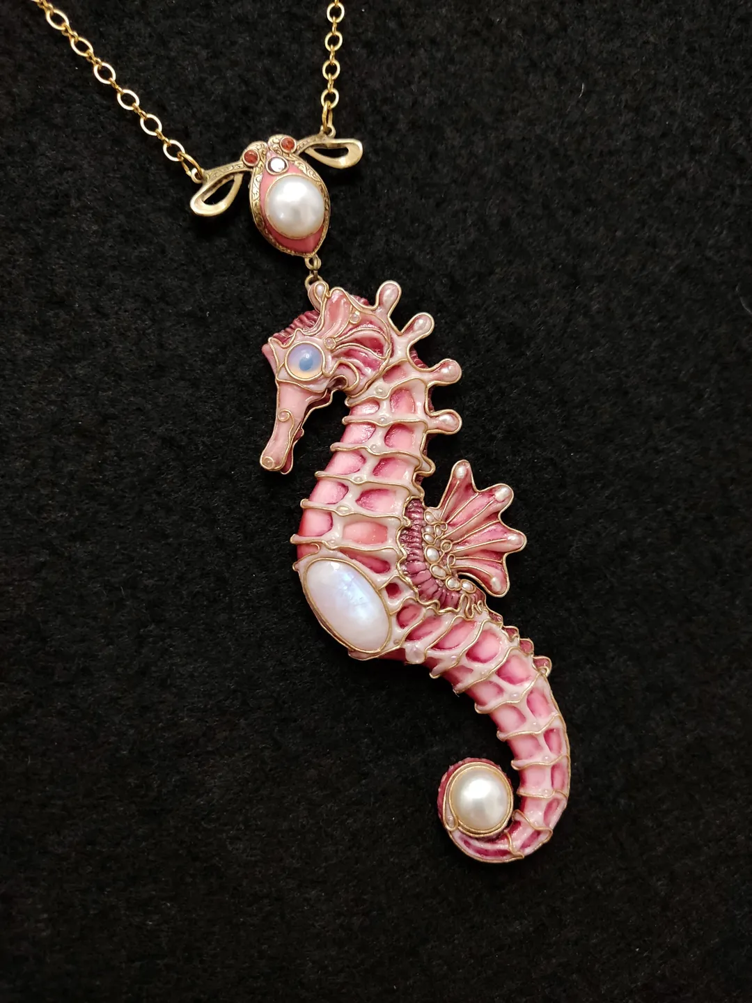Seahorse necklace, Pink Seahorse, Pearl necklace, Seahorse jewelry