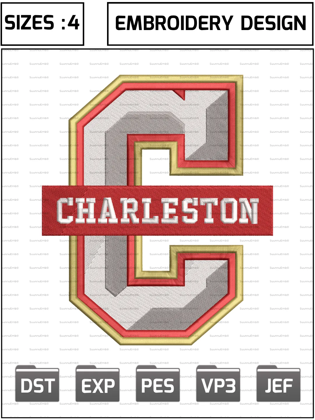 College of Charleston Cougars Logo Embroidery Design,NCAA Logos Embroidery Design,NCAA Teams, Machine Embroidery Design File,4 Sizes, Digital Download