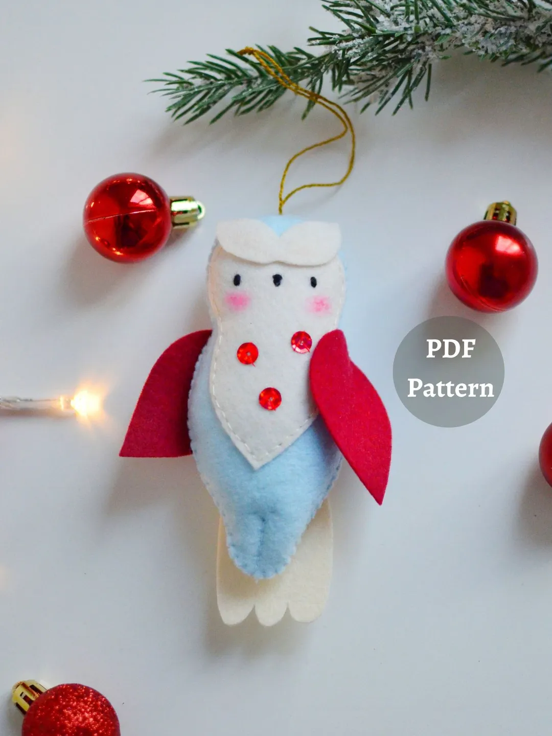 Owl PDF Sewing Pattern DIY Felt Plushie Christmas ornament