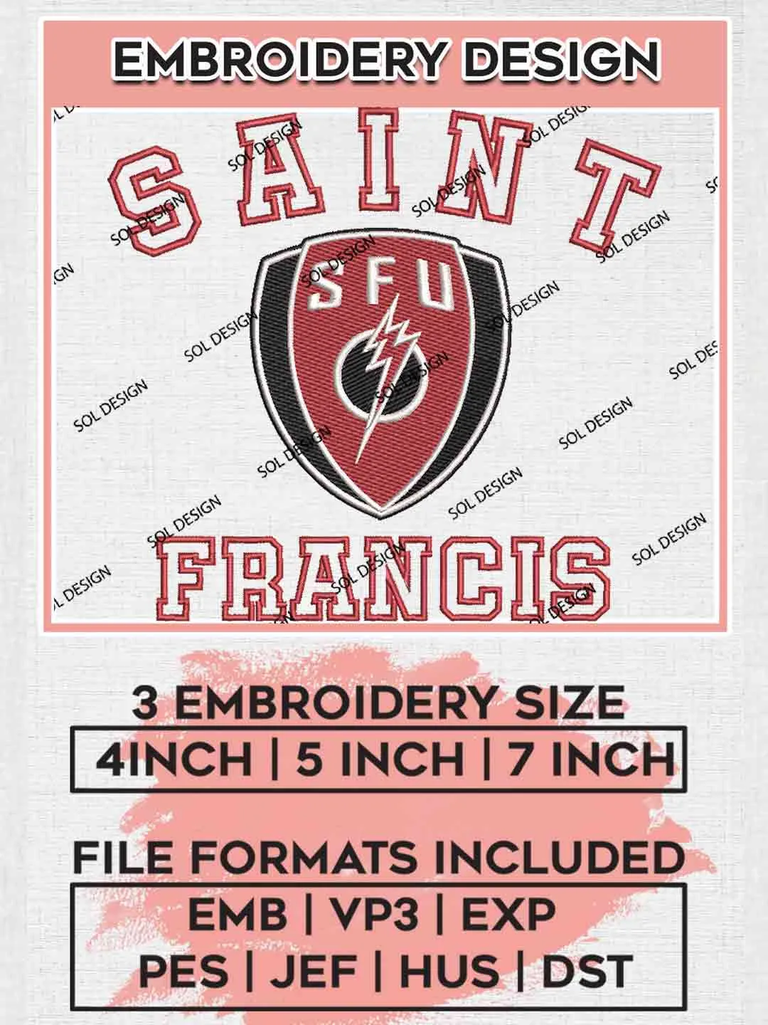Saint Francis Embroidery Designs, Football Logo Embroidery files, Sport Machine embroidery designs, Instant Download