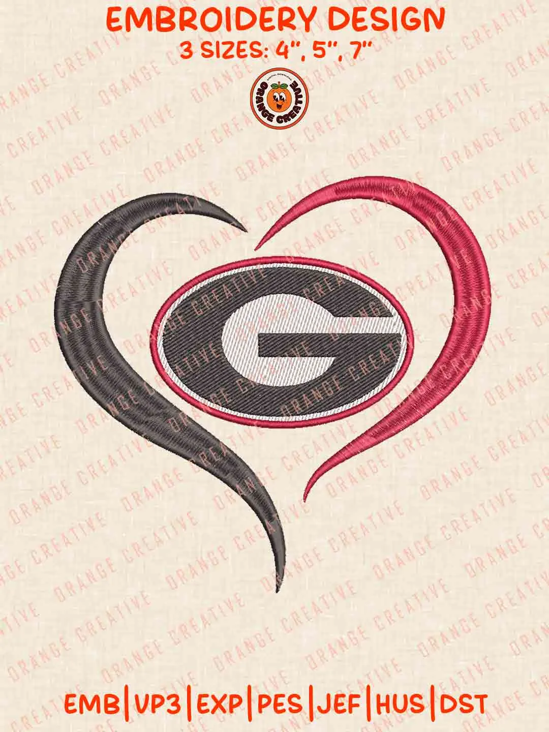 Georgia Bulldog Heart Embroidery Files, Football Embroidery Designs, College Sport Machine Embroidery Files, 3 Sizes, Custom Sizes, Instant Download
