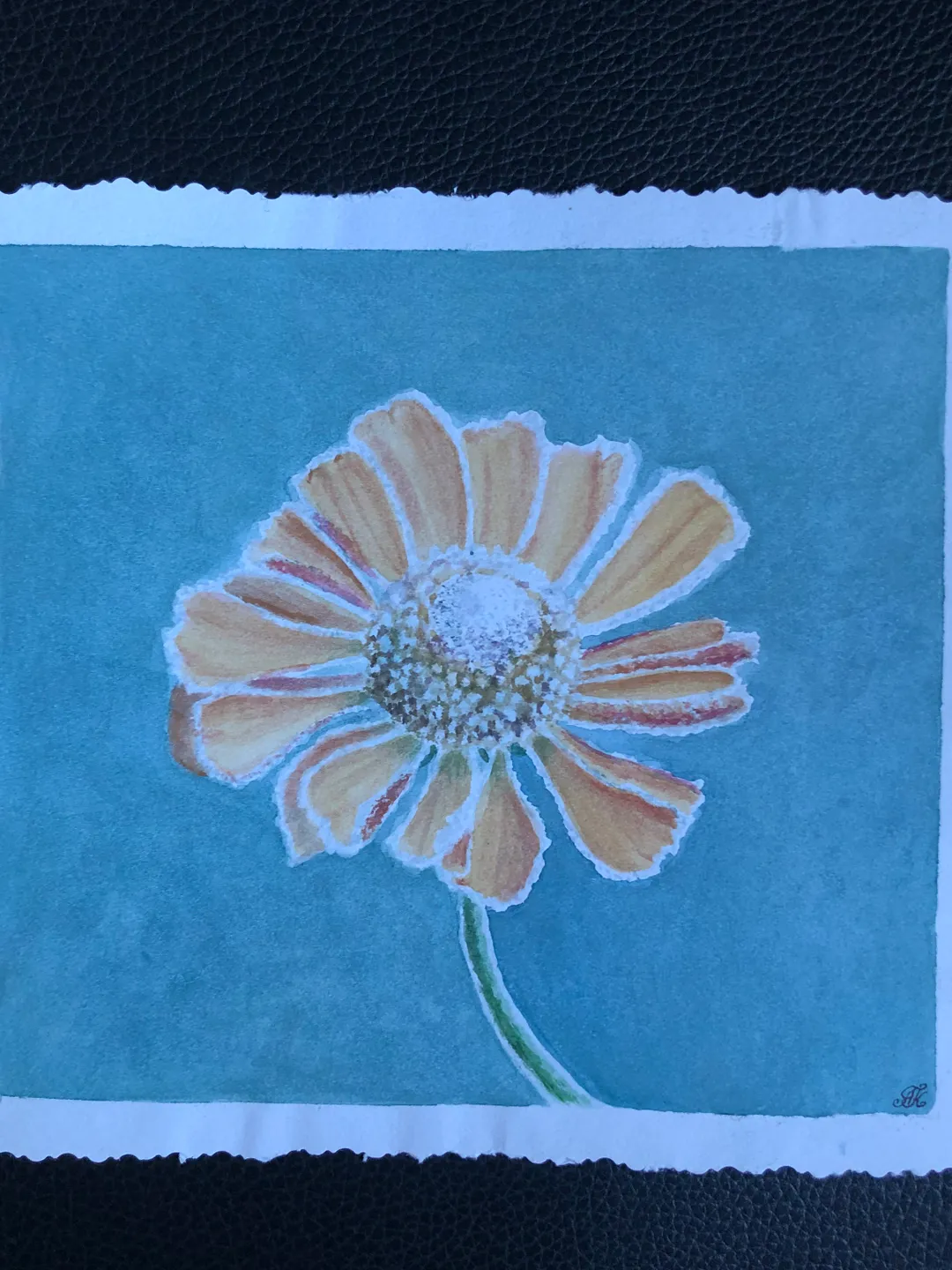 Helenium flower wall art painting living room original watercolour hand painted modern painting