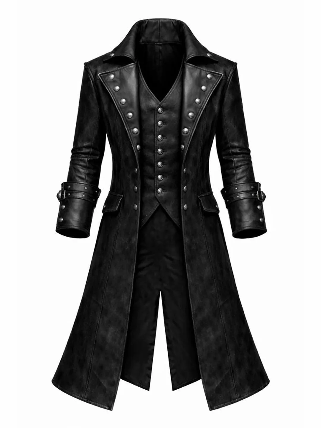 Men's Distressed Brown Leather Steampunk Frock Coat