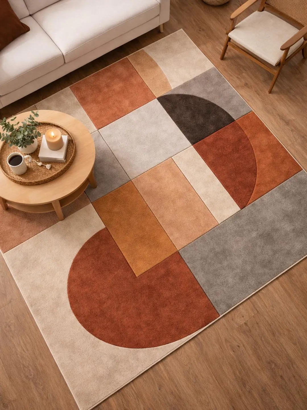 Geometric Patchwork Area Rug, Mid Century Modern Wool Blend Carpet ...