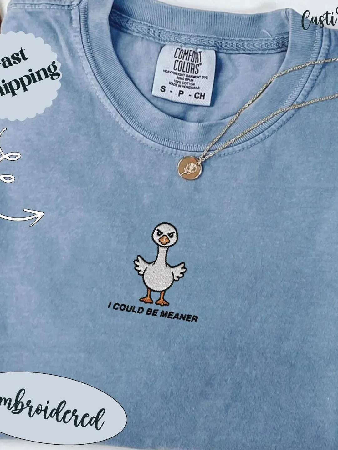 Funny Sarcastic Silly Goose Embroidered T-Shirt - I could be meaner