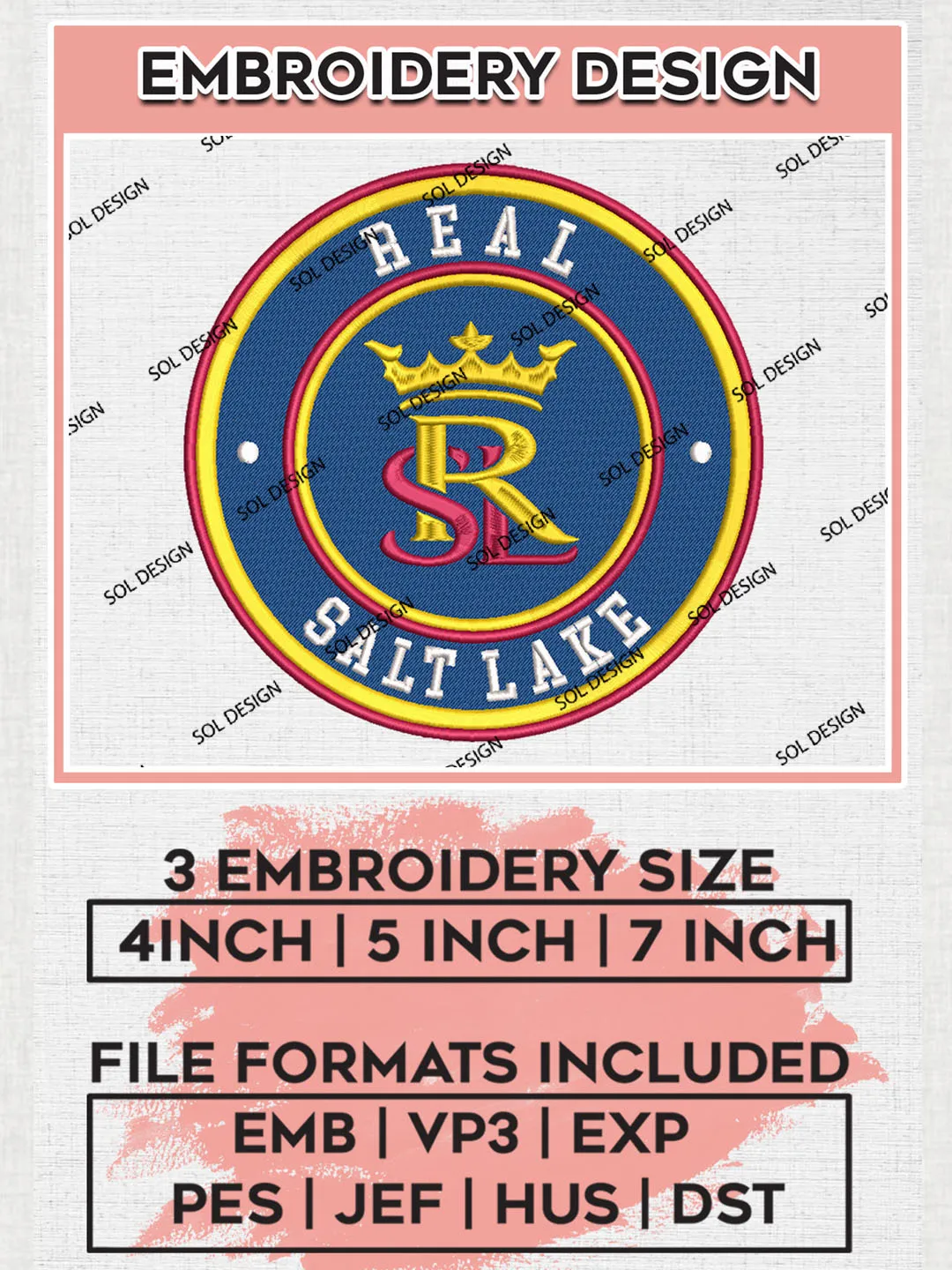 Real Salt Lake Soccer Team Logo Embroidery Design, MLS Real Salt Lake Logo Embroidery Files, Soccer Team Machine Embroidery, Machine Embroidery Design