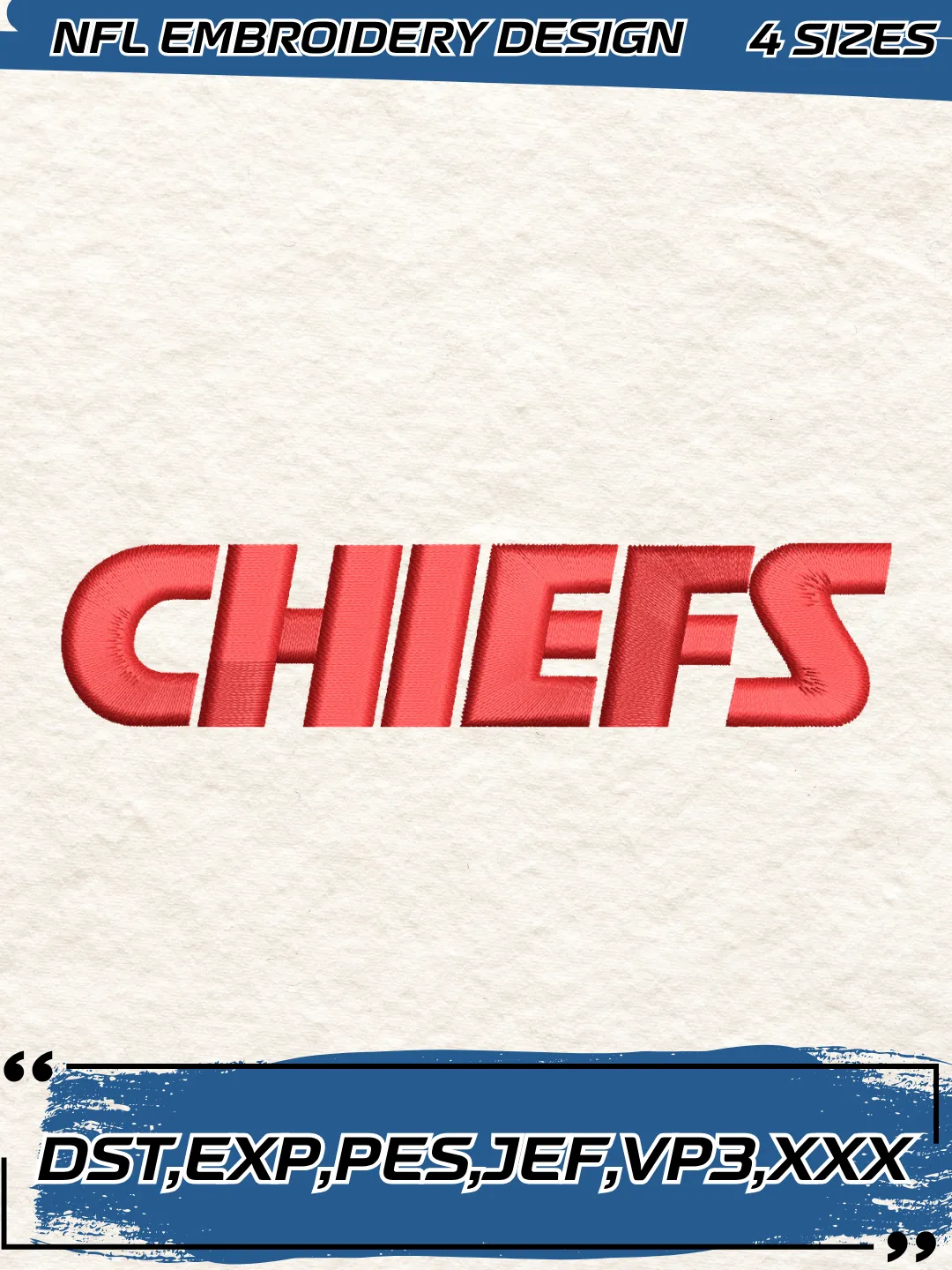 Kansas City Chiefs Wordmark Logo Embroidery Design,NFL Logo Embroidery Design,Machine Embroidery Design File,4 Sizes, Digital Download