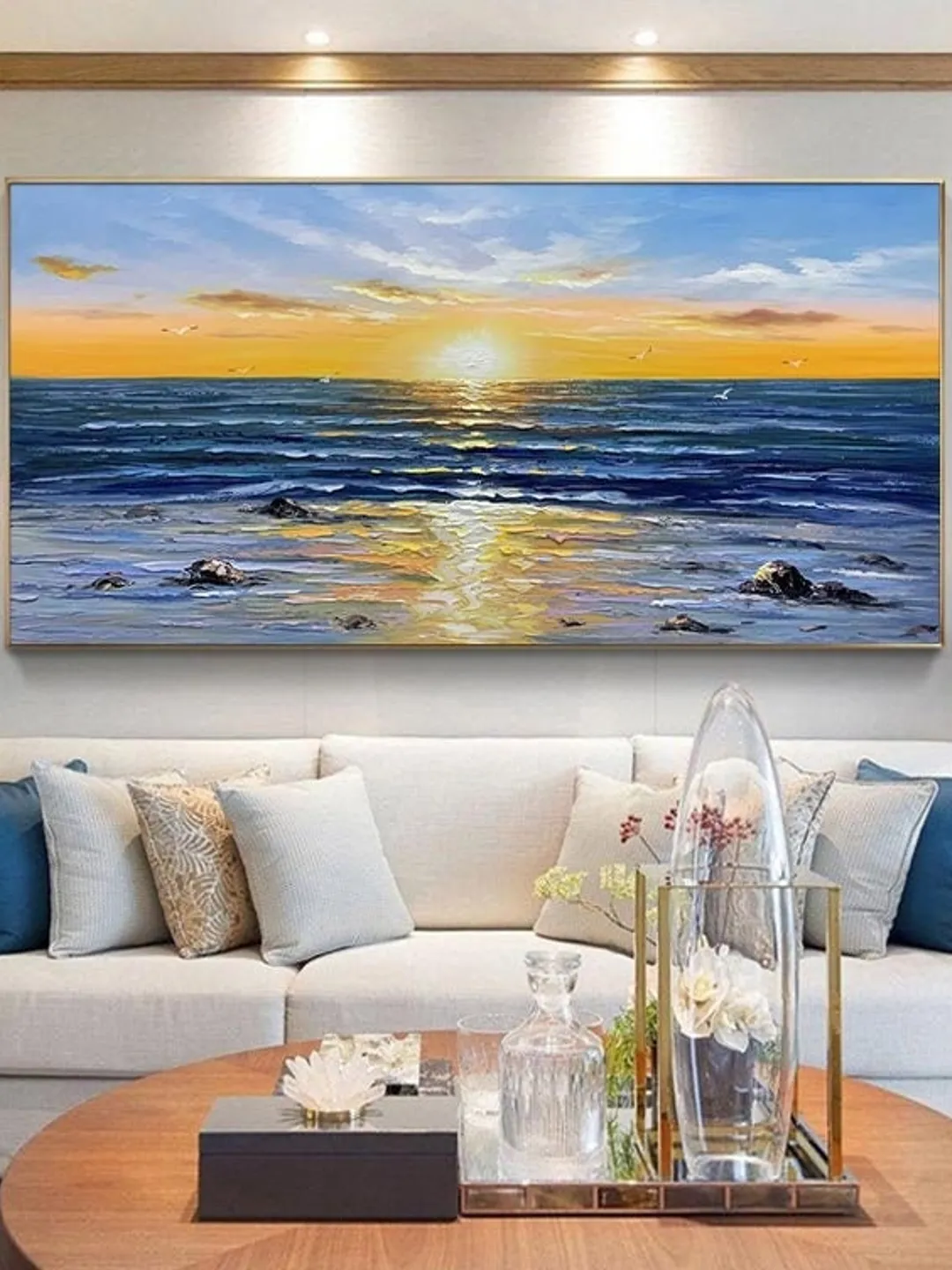 Seascape oil painting, Sunrise painting, Sea painting, Extra large oil painting, Sky oil painting, Canvas art, Art decoration, Bedroom art