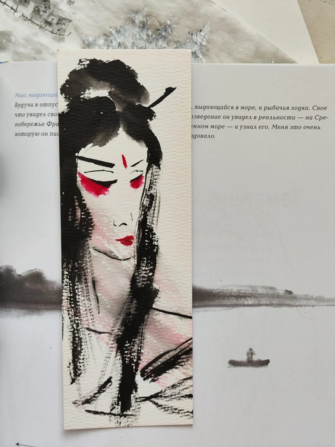 Handpainted bookmark.Original art Geisha