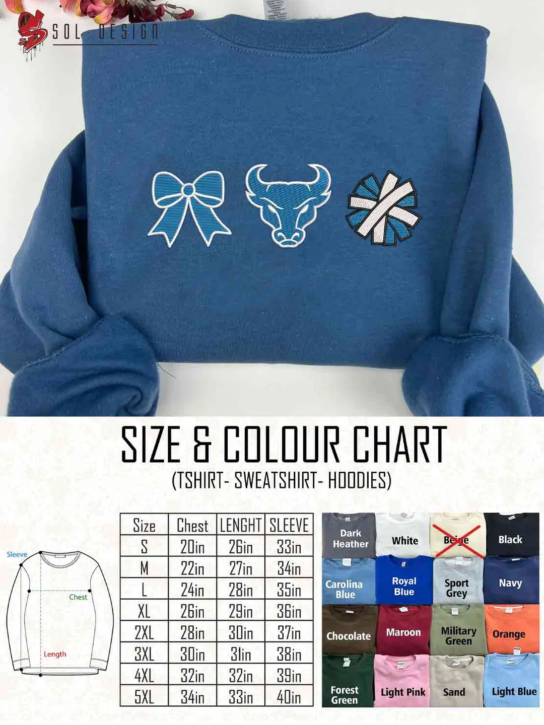 Buffalo Bull Cheer Poms Bow Embroidered Sweatshirt, Football Embroidered Sweatshirt, Sport Game Day Cheerleader Shirt, Embroidered Hoodie, Unisex Crewneck, College Football Team Fan Gift Tee