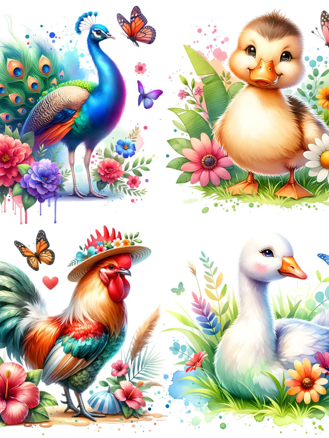 Watercolor Farm Animals Clipart: Baby Animal PNG Bundle (Digital ...