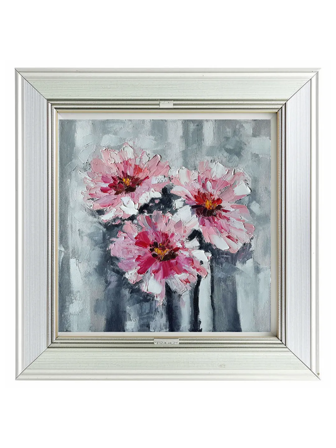 Abstract Flowers Original Oil Painting Impasto Floral Square Artwork