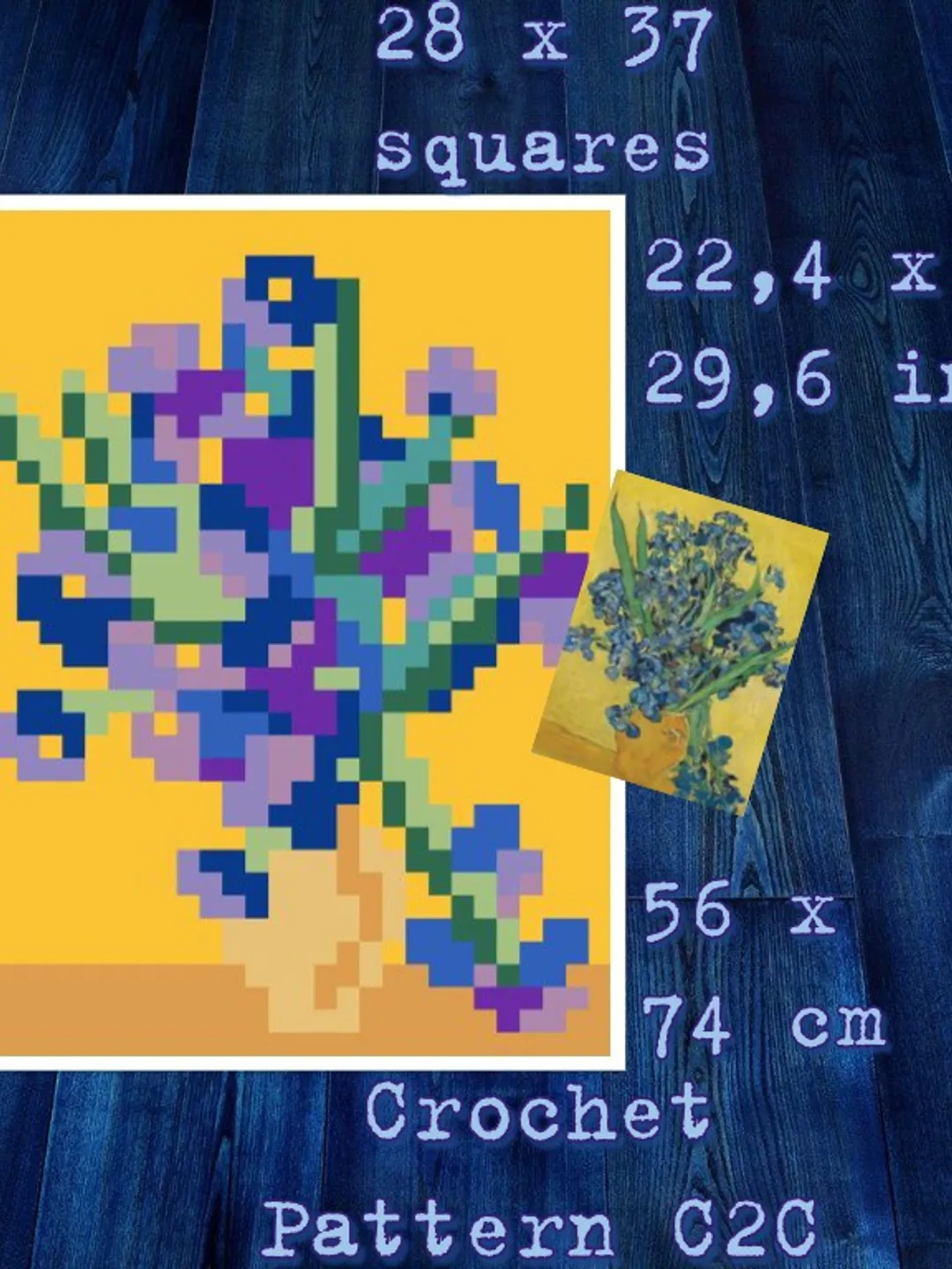 Crochet Pattern C2C Vintage Vincent Van Gogh Vase of Roses Counted For Crocheting Pillow Home Decor Wall Decor Digital Download PDF