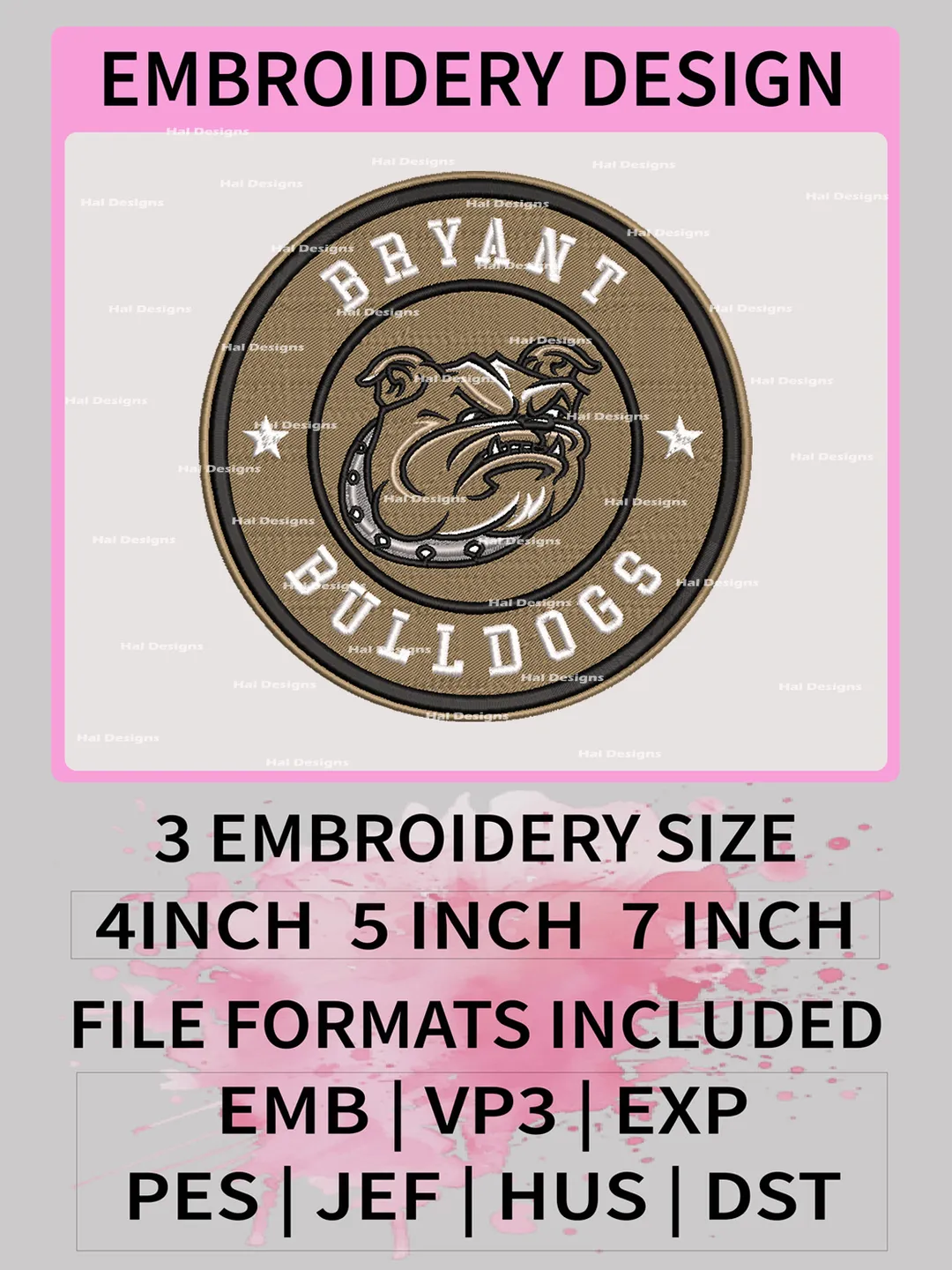 NCAA Bryant Bulldogs Embroidery File, 3 Sizes, 6 Formats, NCAA Machine Embroidery Design, NCAA Logo, NCAA Teams