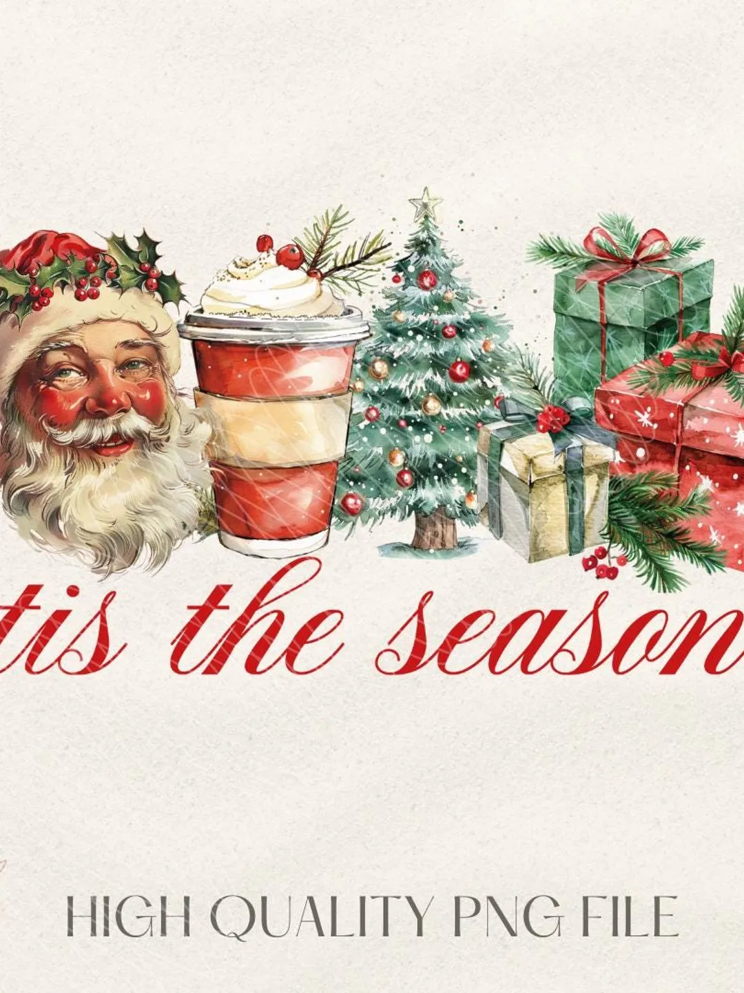 Retro Christmas png, Tis the Season Png, Santa Claus png, Watercolor Christmas png, Christmas sublimation, Merry Christmas, Christmas vibes