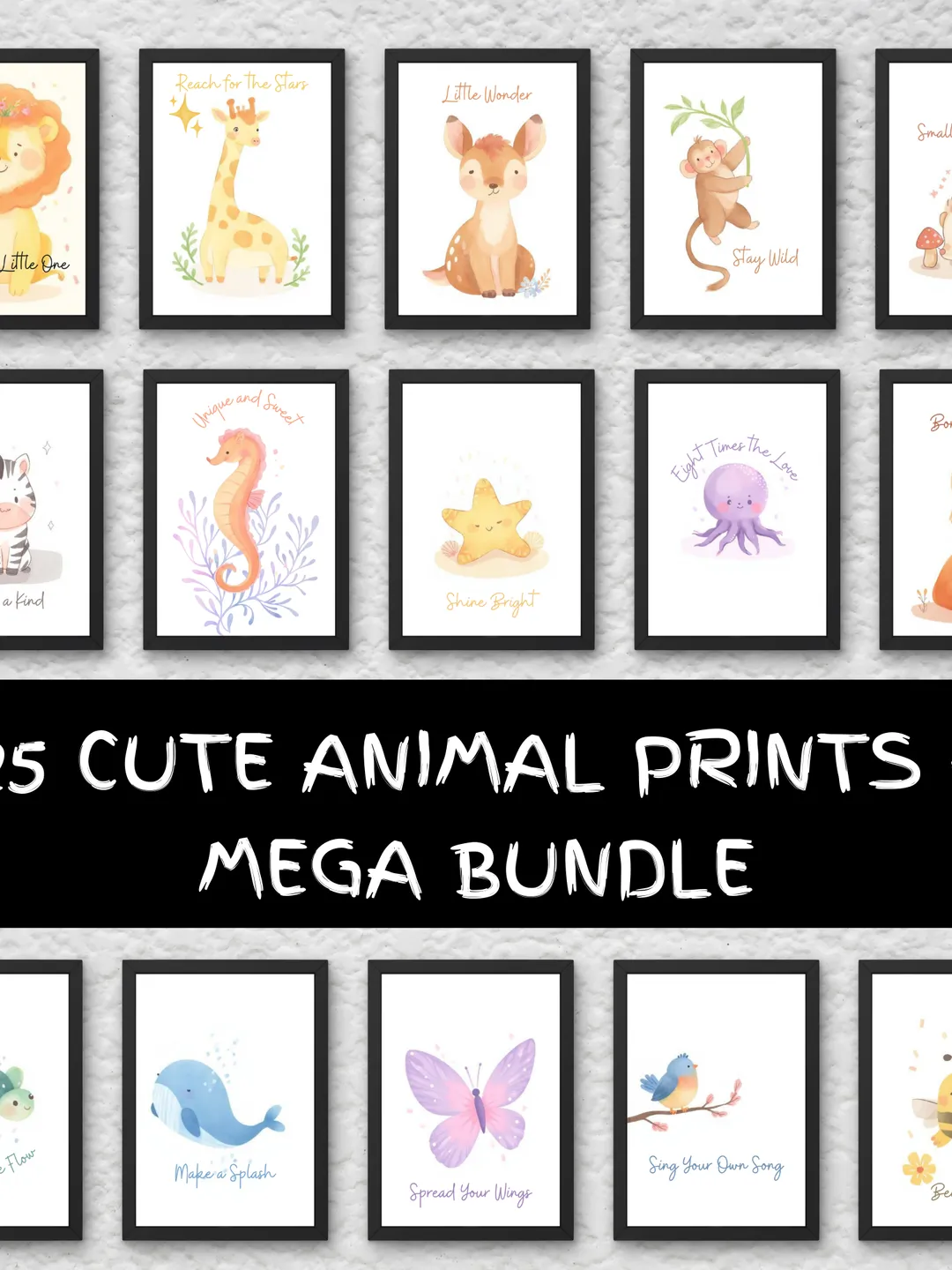 25 Baby Animal Nursery Wall Art Bundle, Watercolor Nursery Prints ...