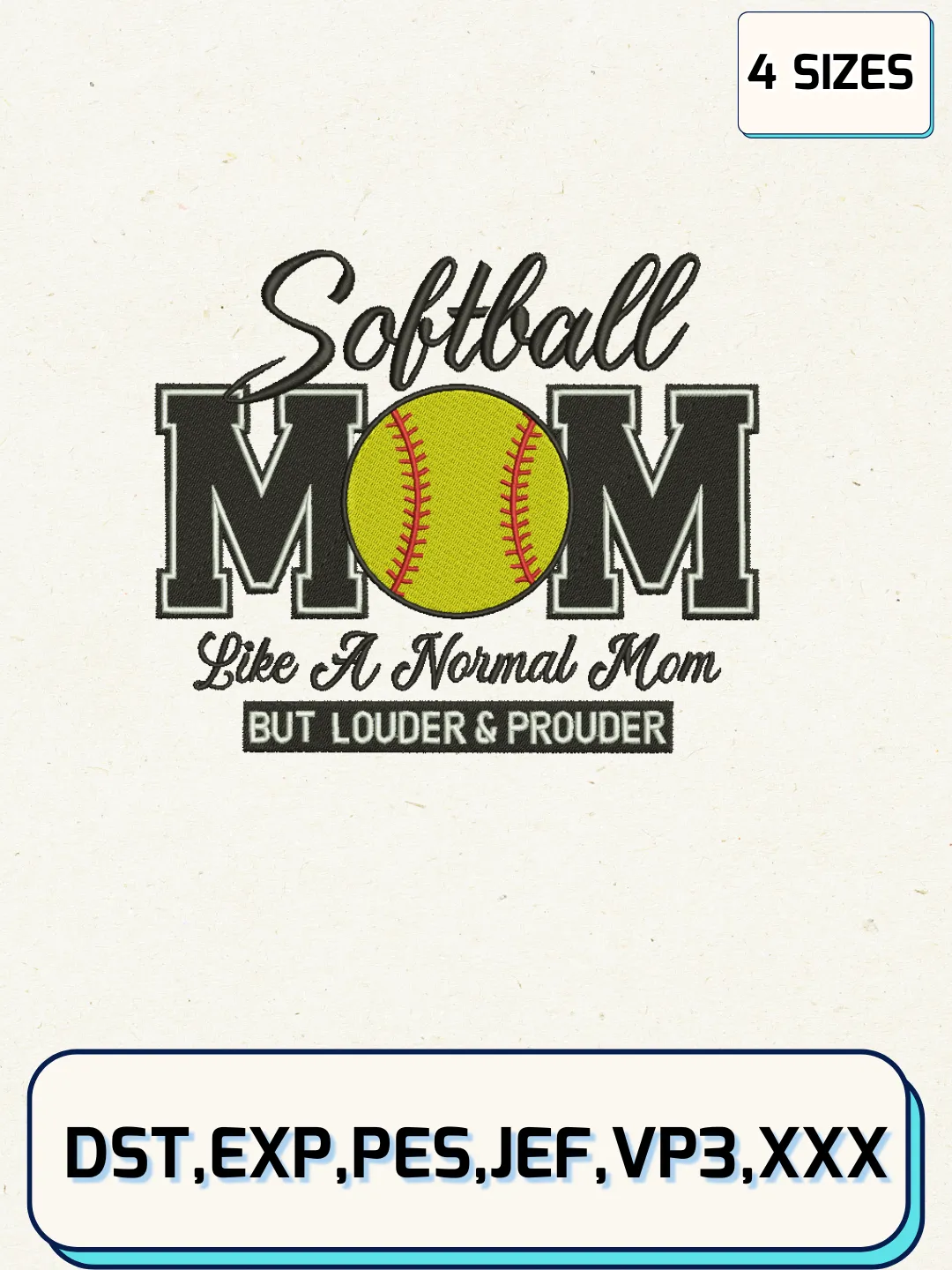 Softball Mom Embroidery Design Files, Mother's Day Logos Embroidery Designs, Machine Embroidery Files, 4 Sizes