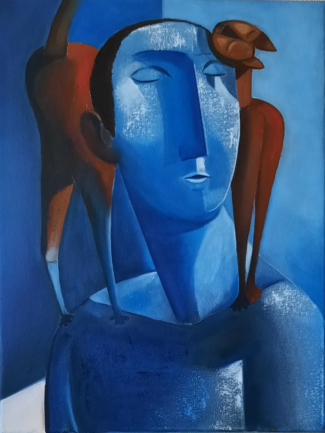 Cats Art Cat oil painting Woman with cat Cat Artwork on wall