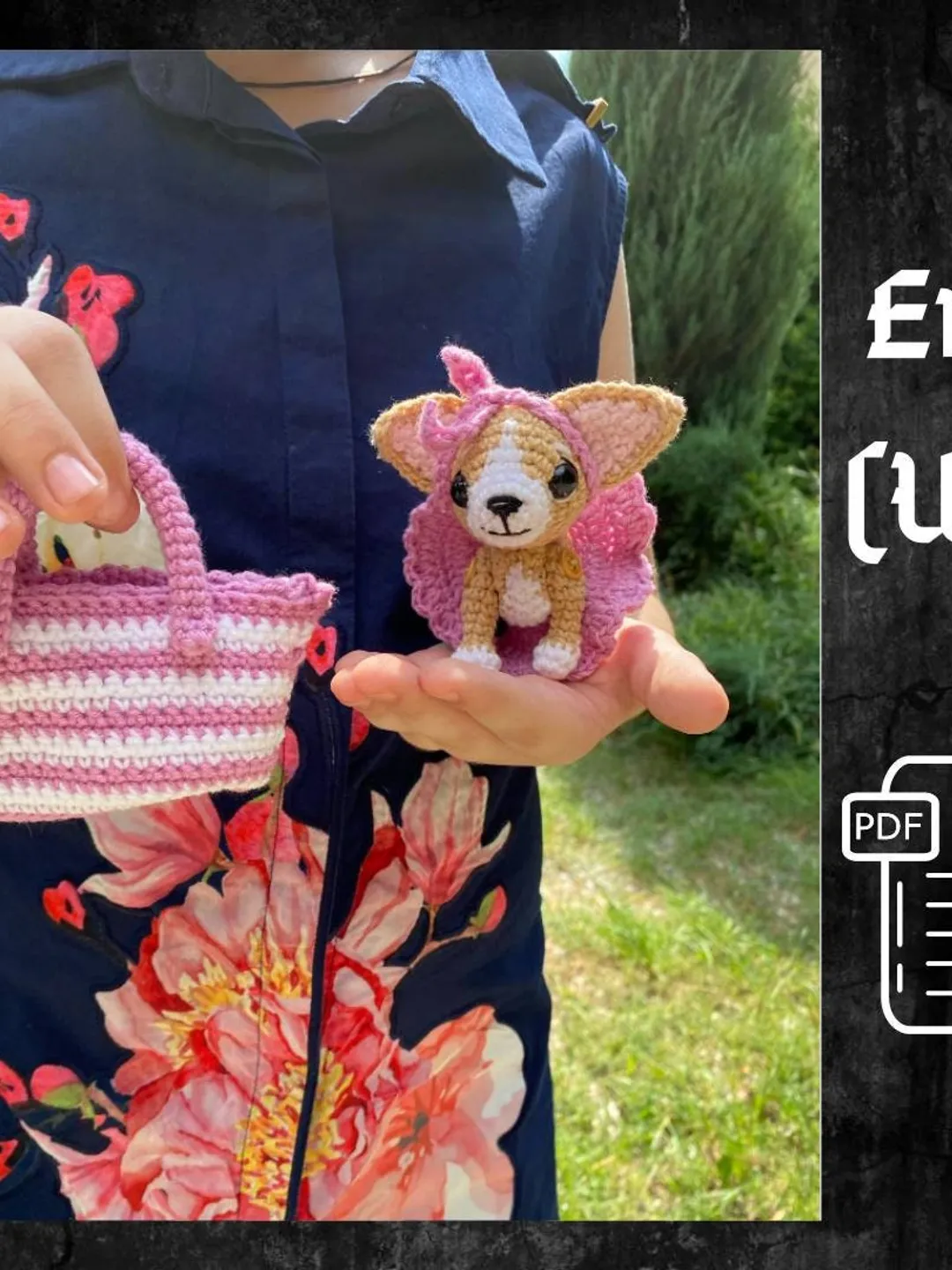 PDf Chihuahua Dog in a Bag Crochet pattern, Crochet Animal Pattern, Crochet Puppy, Amigurumi baby toy, Crochet Cute Dog Amigurumi