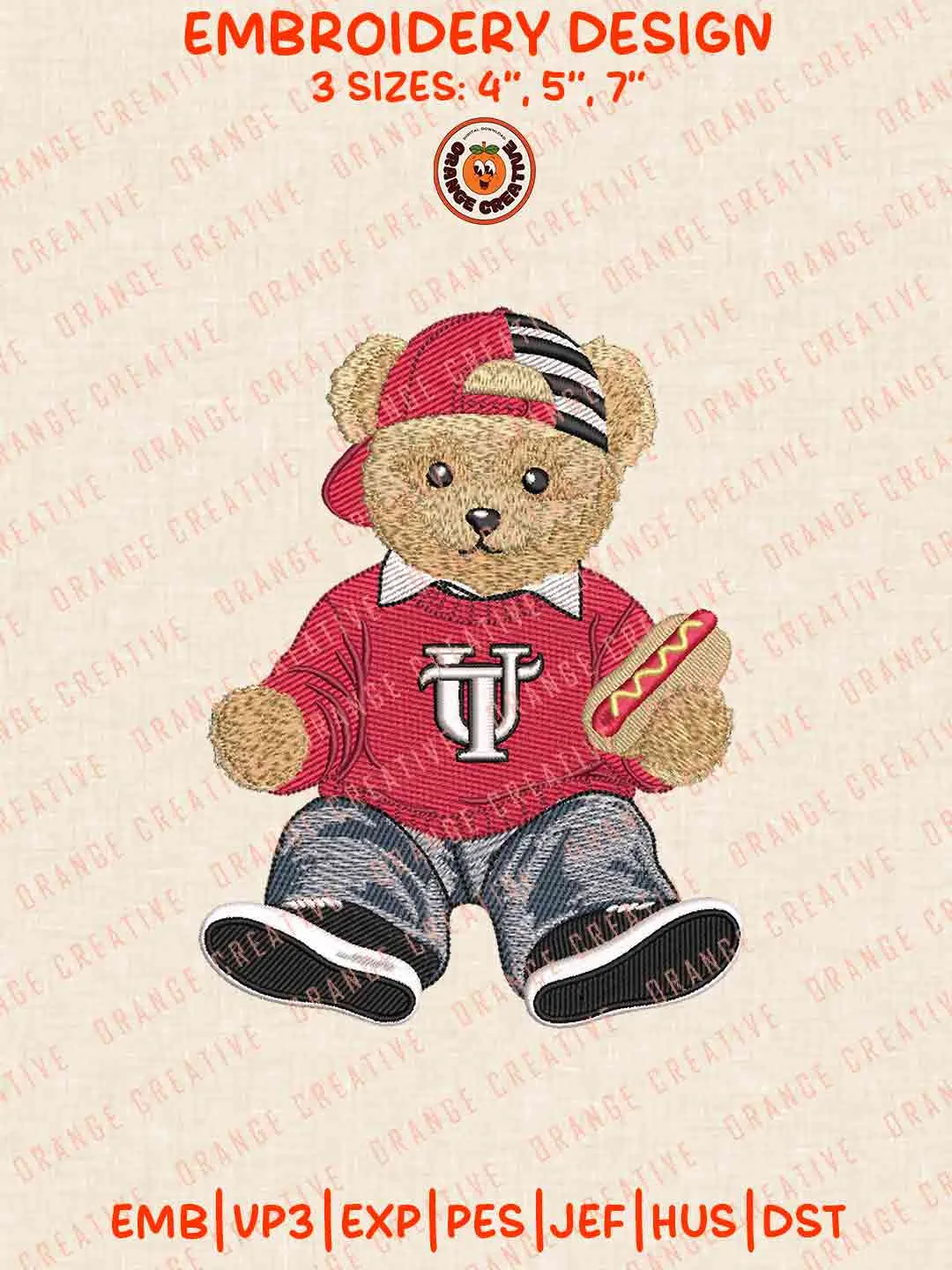 Tampa Spartan Teddy Bear Embroidery Design Files, Football Embroidery Designs, Sport Machine Embroidery Files, 3 Sizes, Custom Sizes, Instant Download