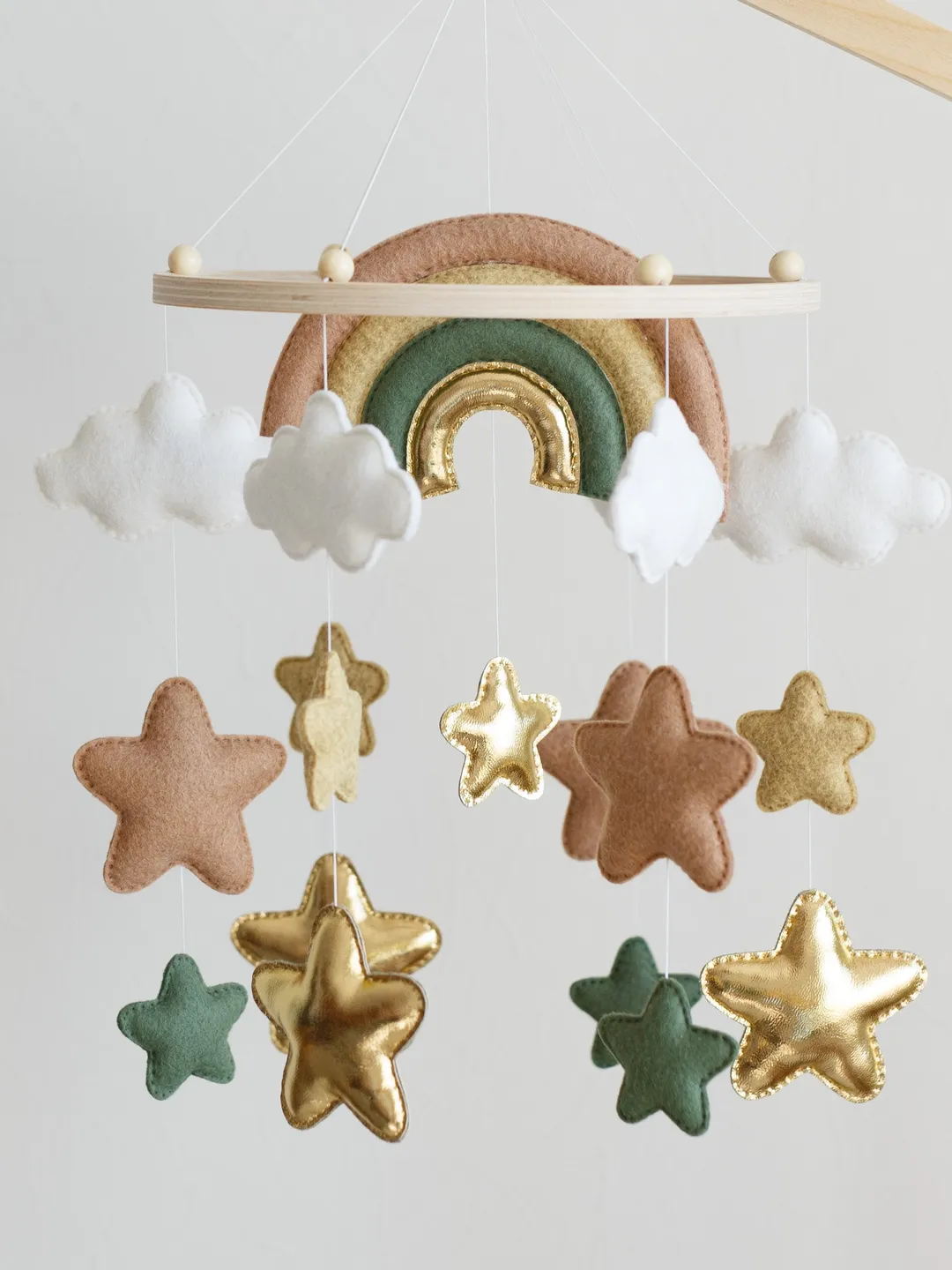Custom Rainbow, Stars and Cloud Baby Mobile - Handcrafted Soft Felt Nursery Decor