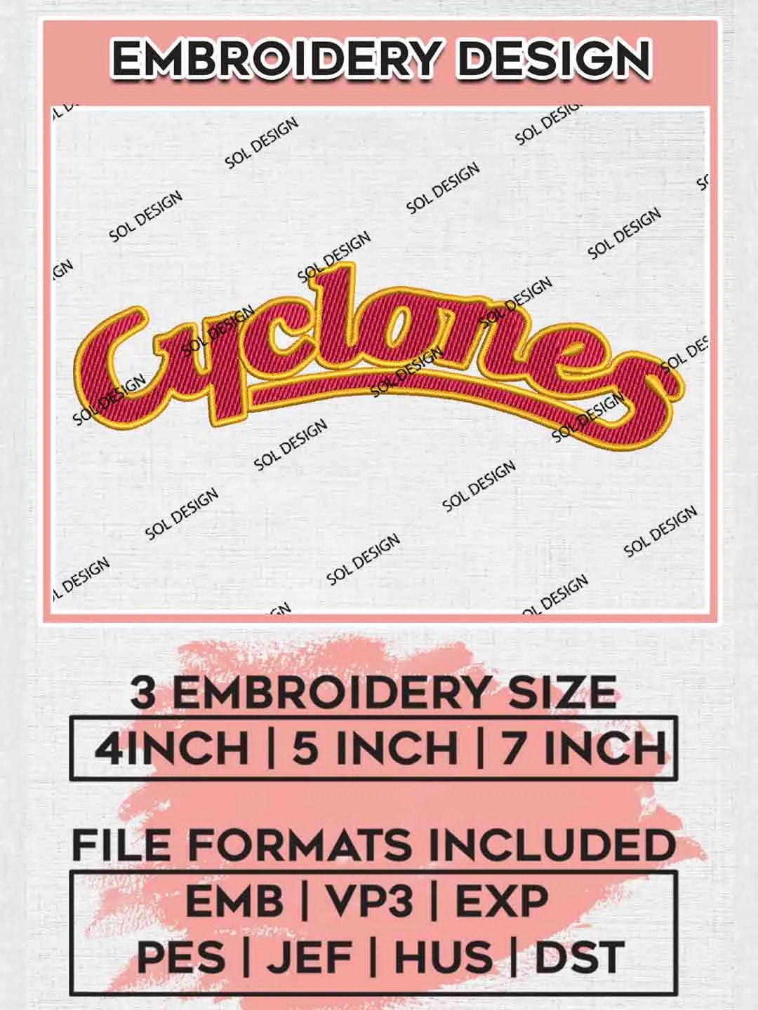 Cyclone Word Embroidery Design, Football Embroidery files, Sport ...