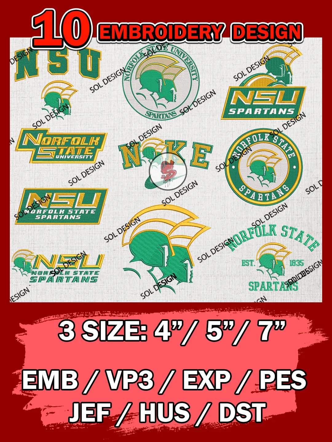 10 NCAA Norfolk State Spartans Bundle Embroidery Files, NCAA Norfolk State Spartans Team Bundle Embroidery Designs, NCAA Teams, National College Football Team 3 sizes, NCAA Norfolk State Machine Embroidery, Digital Download
