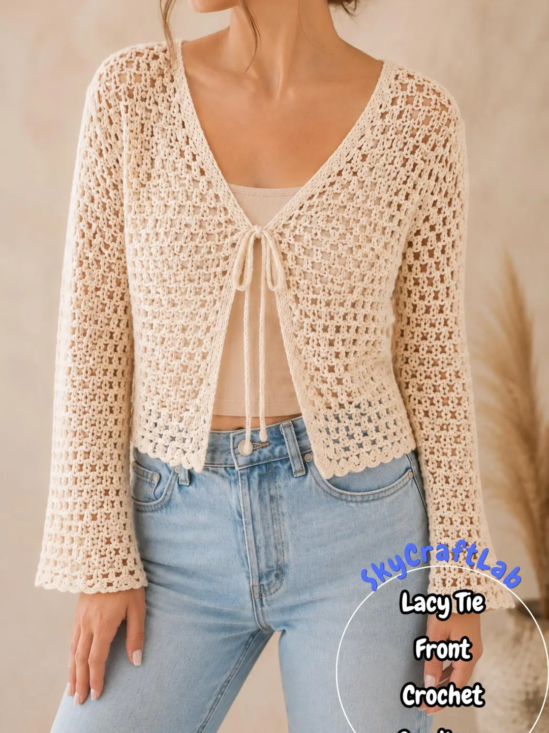Lacy Tie Front Crochet Cardigan Pattern (PDF)