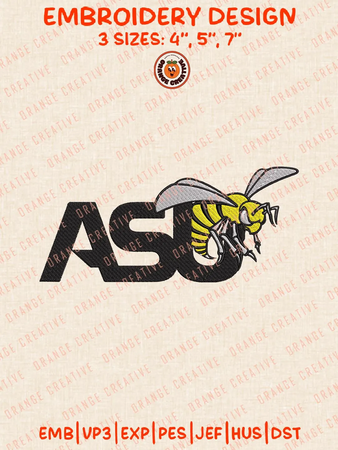 ASU Hornets Logos Embroidery Design Files, NCAA Alabama State Hornets Logos Embroidery Designs, Machine Embroidery Files, 4 Sizes, Custom Sizes, Instant Download