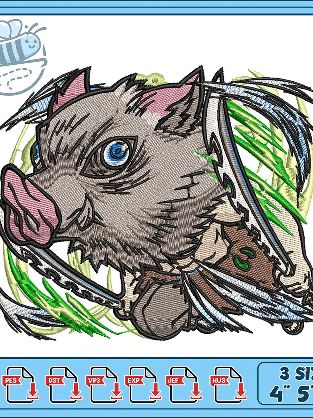 Inosuke Hashibira Embroidery Design, Demon Slayer Anime Machine ...