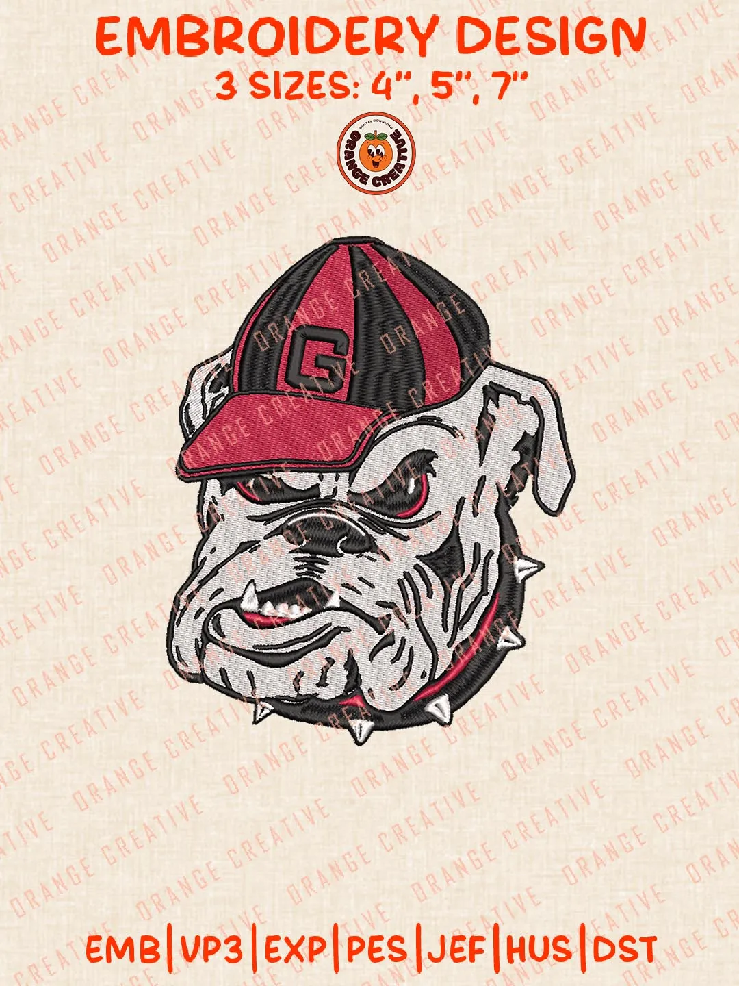 Georgia Bulldogs NCAA Head Mascot Logo Embroidery Design, NCAA Georgia Bulldogs Team Embroidery Design, Machine Embroidery Design File, 4 Sizes, Custom Size, Digital Download