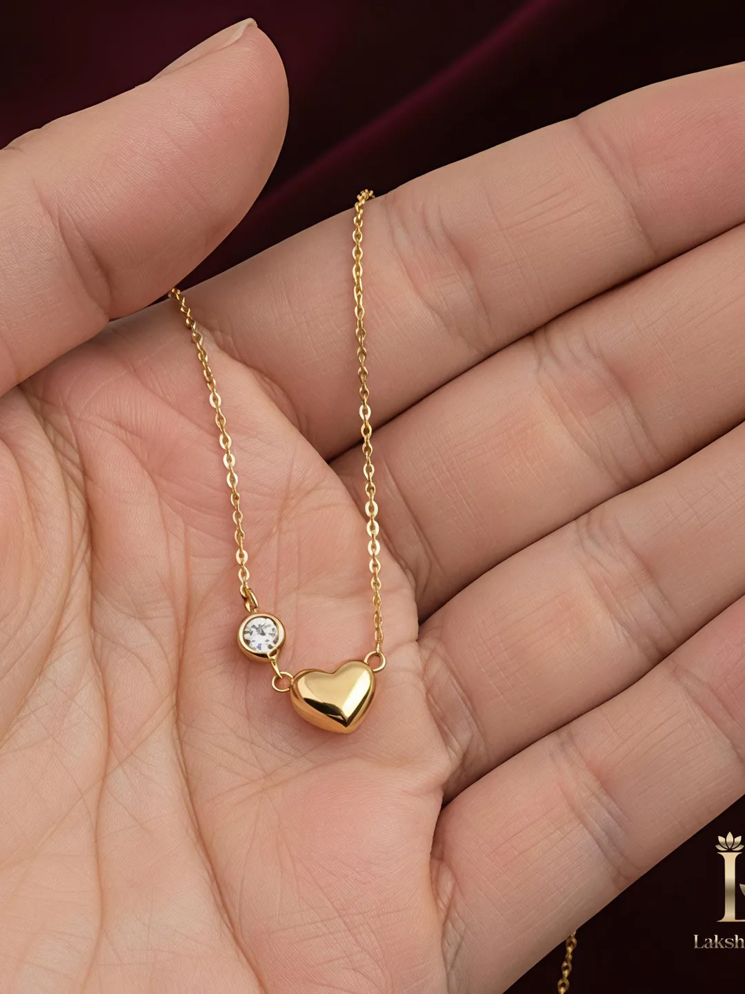 Tiny Heart and Crystal Necklace • Dainty Gold Heart Pendant • Stainless Steel Minimalist Jewelry • Waterproof Gift for Her