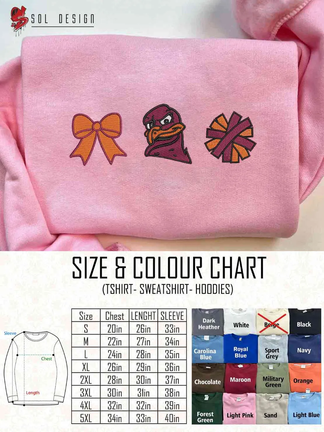 Virginia Tech Hokie Cheer Poms Bow Embroidered Sweatshirt, Football Embroidered Sweatshirt, Sport Game Day Cheerleader Shirt, Embroidered Hoodie, Unisex Crewneck, College Football Team Fan Gift Tee