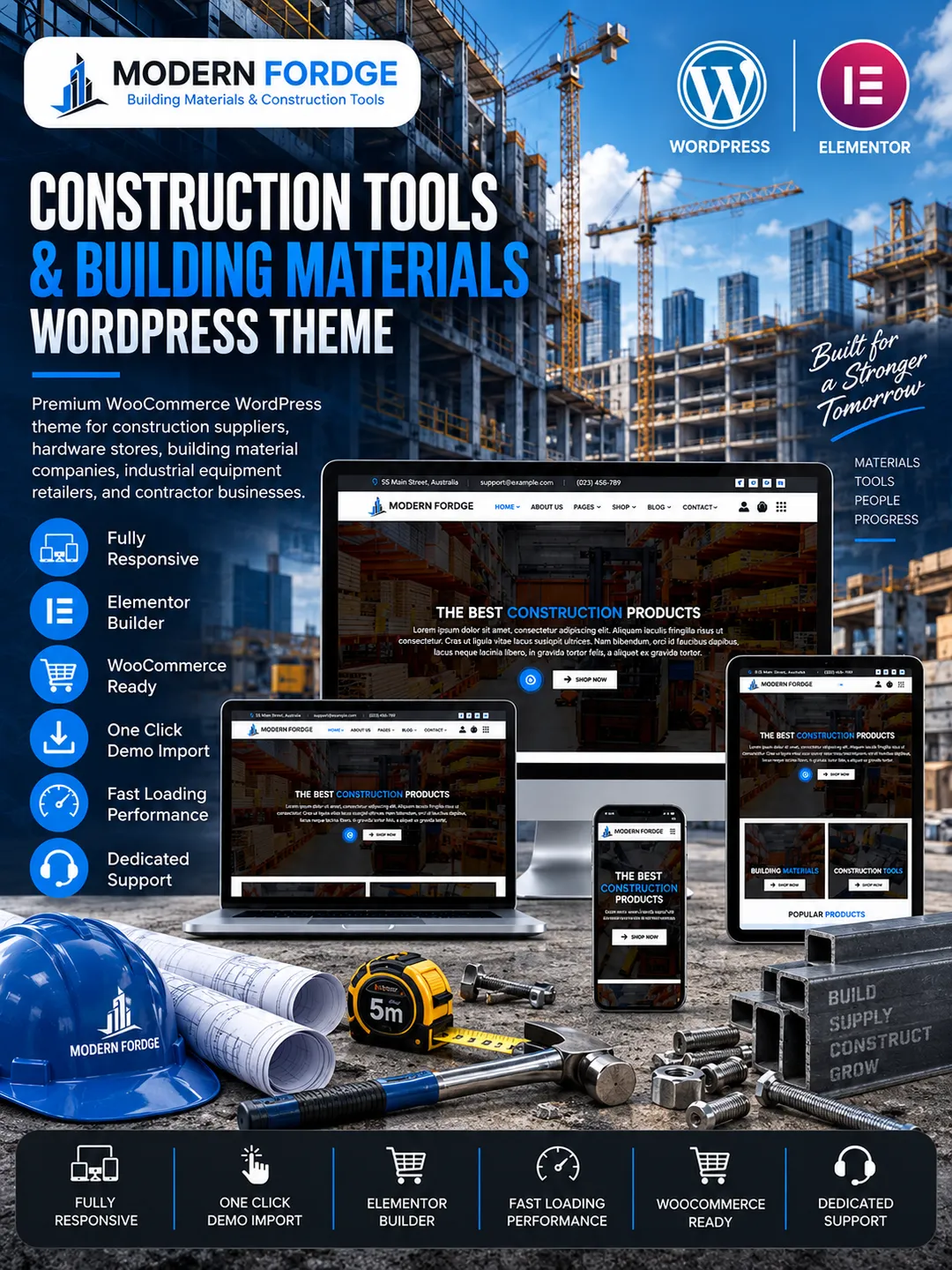 Construction Tools WooCommerce Template | WordPress Elementor Theme for Hardware & Building Materials Store