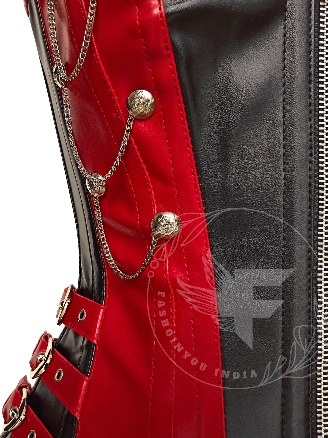 Punk Leather Corset Top: Red or Black Overbust Steel Boned Plus