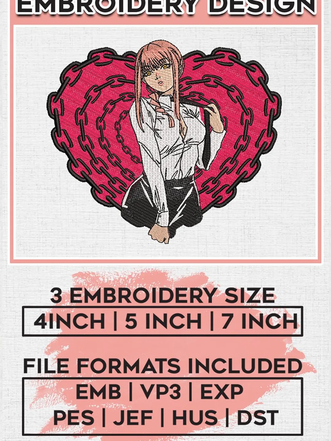 Aki Embroidery Designs, Aki Character Embroidery Files, Chainsaw