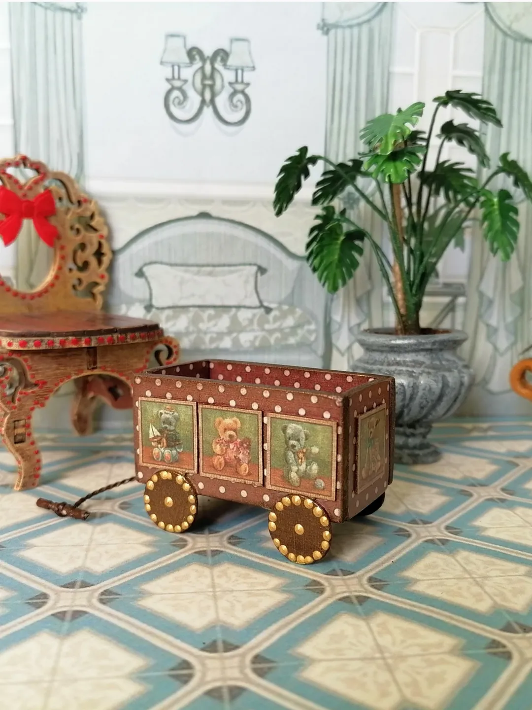 Trolley for dollhouse. Doll toy.1:12 scale.