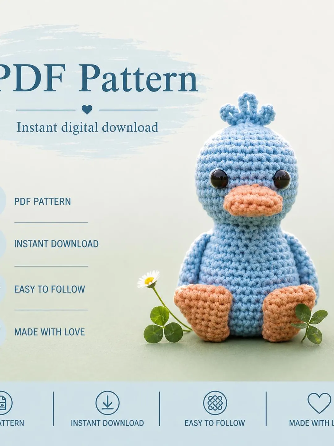 Baby Duck Crochet Pattern PDF | Amigurumi Pattern | Crochet Toy Pattern | Beginner Crochet | Amigurumi PDF | Digital Download | Duck Plushie