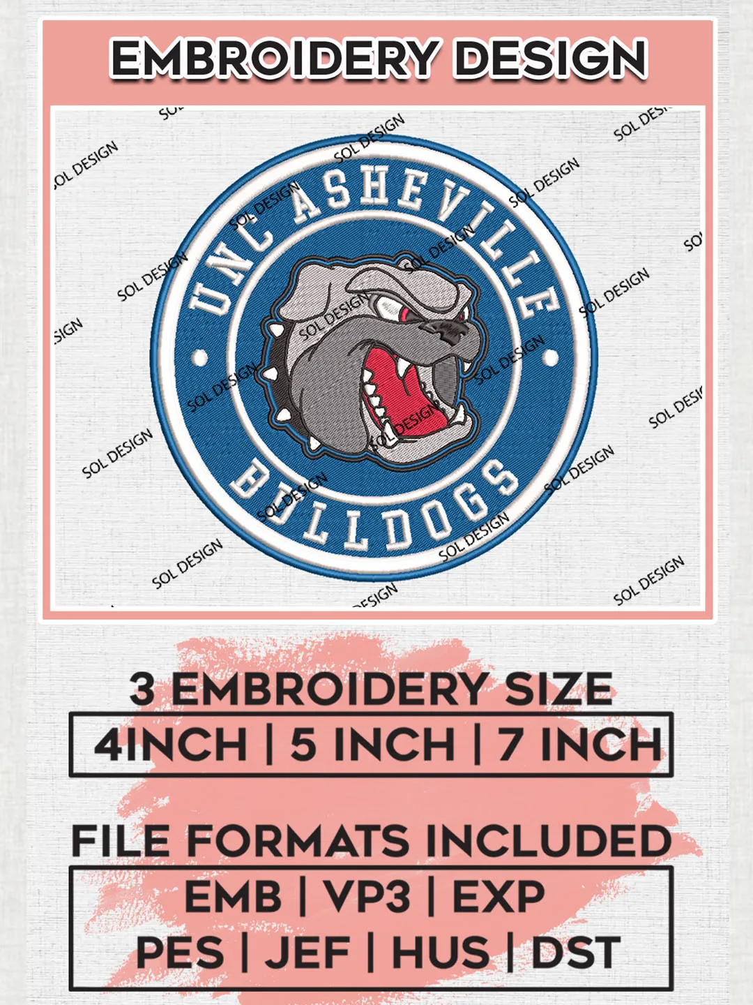 NCAA UNC Asheville Bulldogs Round Logo Embroidery, NCAA UNC Asheville Bulldogs Logo Embroidery files, NCAA Teams, Machine embroidery designs, Digital Download