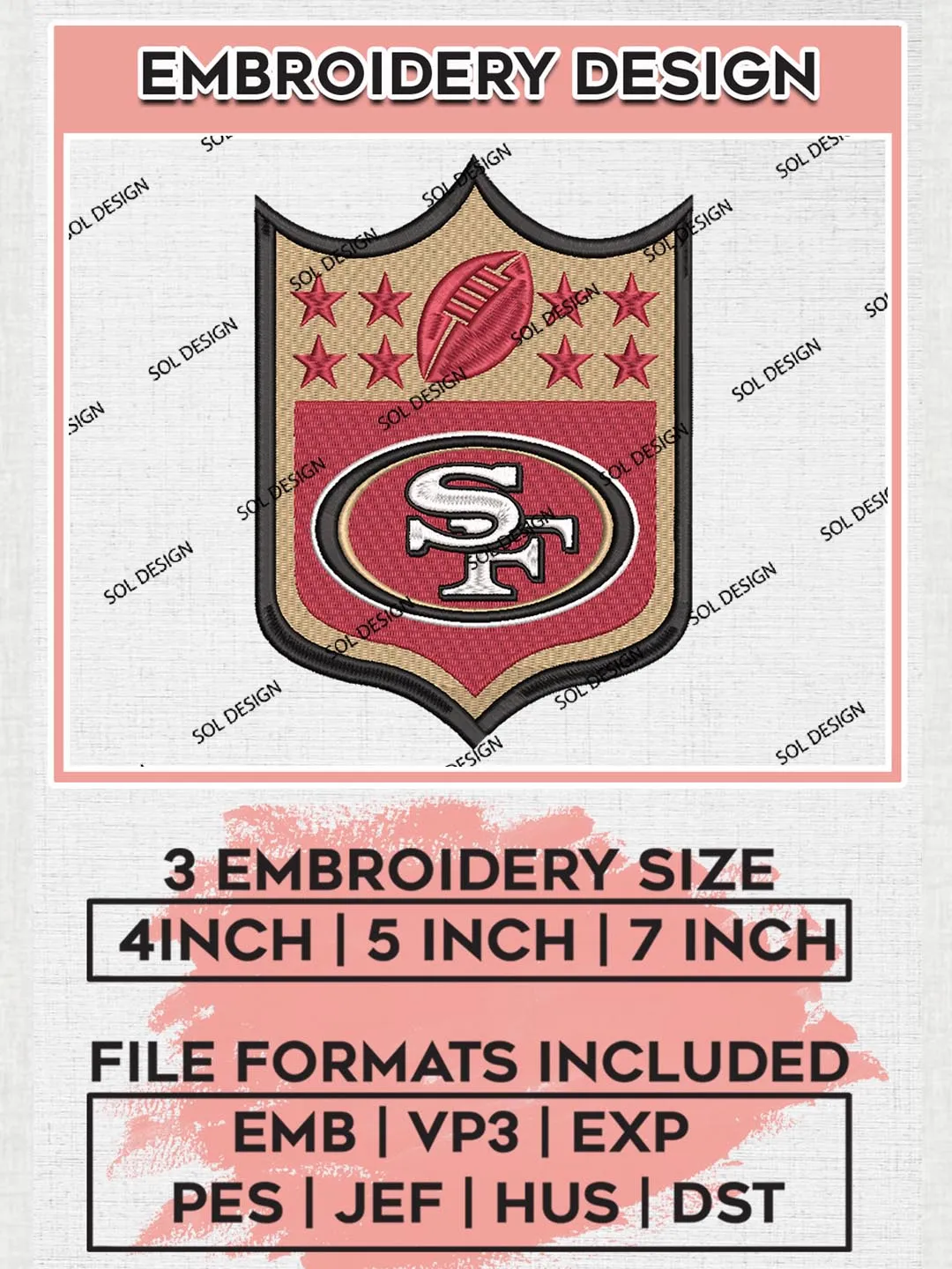 San Francisco 49ers Embroidery Design Files, NFL 49ers Embroidery Designs, NFL Embroidery Designs, NFL San Francisco 49ers Machine Embroidery Design, Digital Download