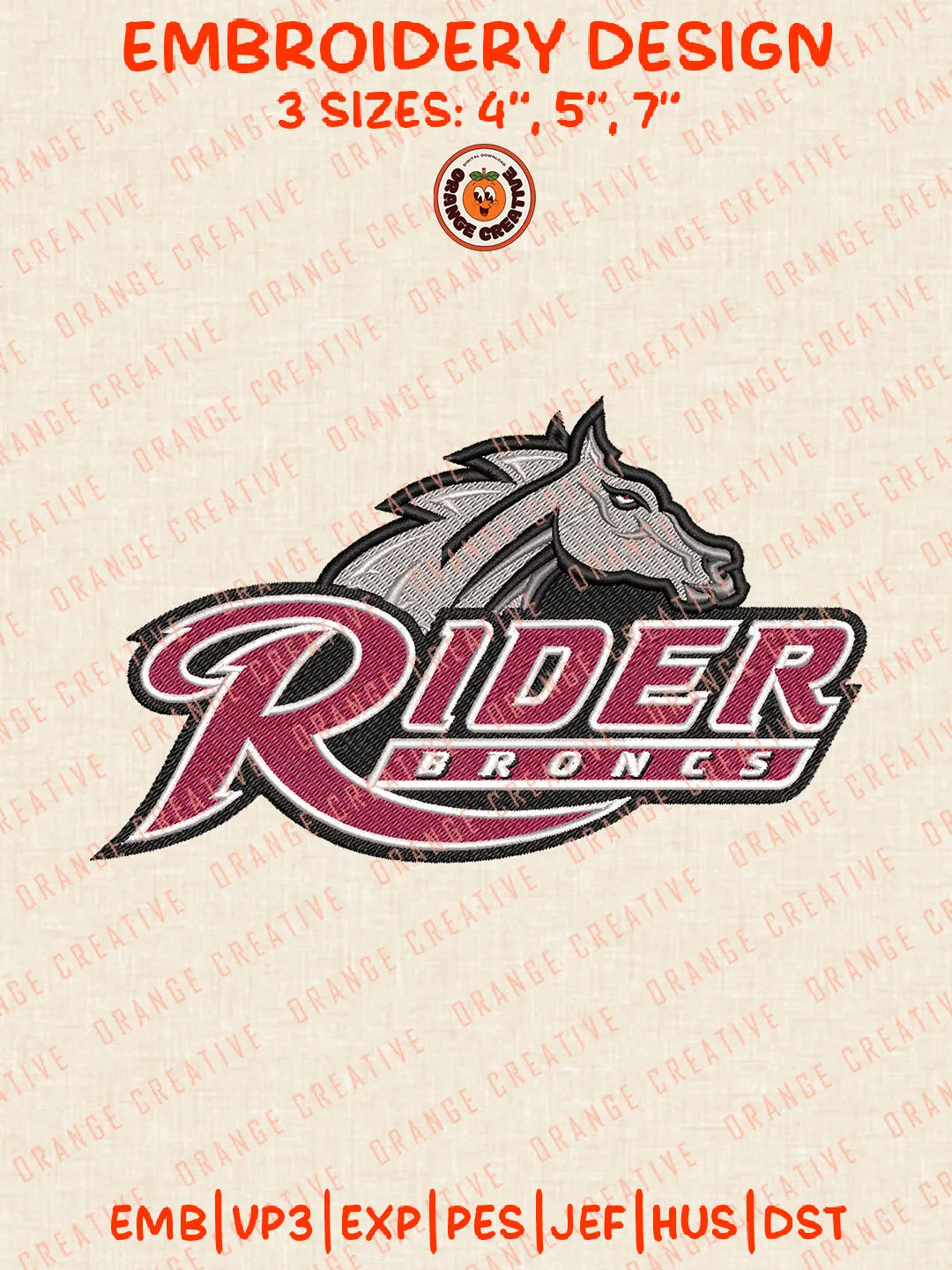 Rider Broncs Mascot Logo Embroidery Files, NCAA Rider Broncs Team Embroidery Designs, Rider Broncs Football Team Machine Embroidery Files, NCAA Machine Embroidery, Digital Download