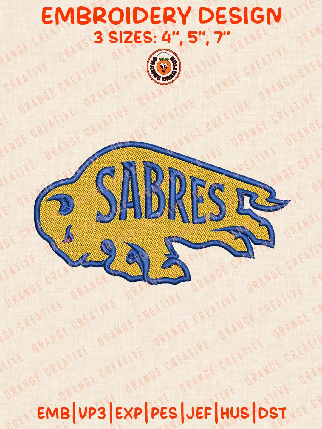 Buffalo Sabres Mascot Logo Embroidery Designs, NHL Team Logo Embroidery Files, Machine Embroidery Design File, 4 Sizes, Custom Size, Digital Download